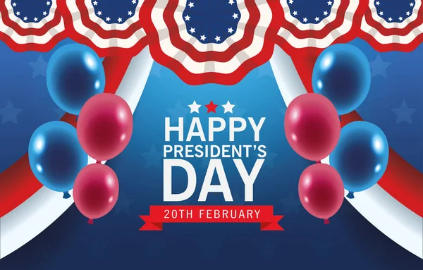 Happy presidents day poster with usa flag and balloons helium — Stock Vector