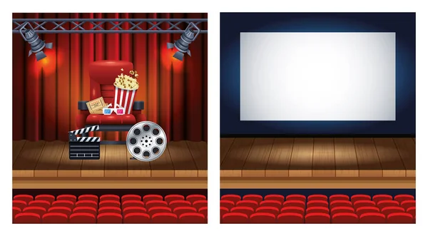 Entretenimiento de cine con iconos de escena fija — Vector de stock