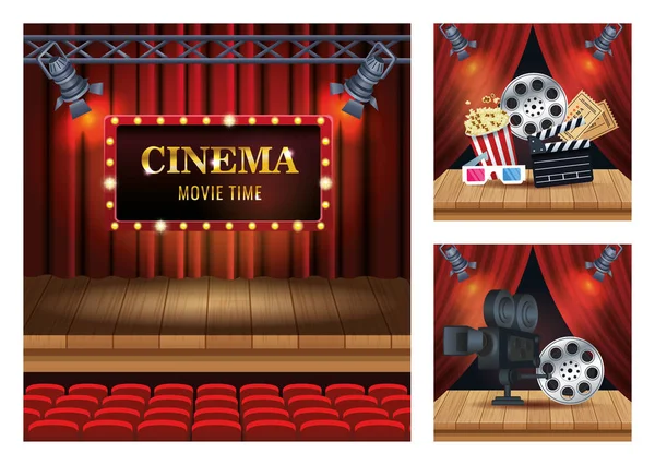 Entretenimento de cinema com ícones de cena set —  Vetores de Stock