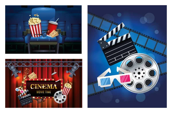Entretenimento de cinema com ícones de cena set — Vetor de Stock