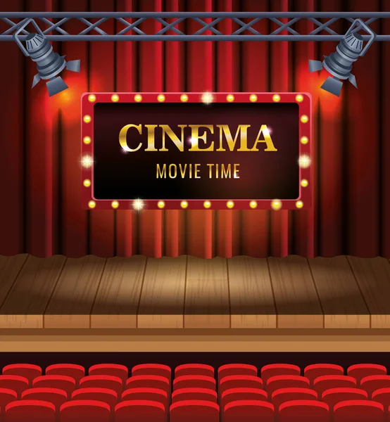 Animation cinéma avec chaises et scène d'affichage — Image vectorielle