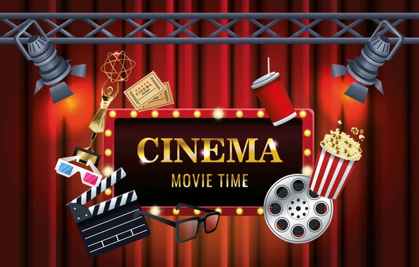 Cinema entertainment with display and set icons scene — Stock Vector