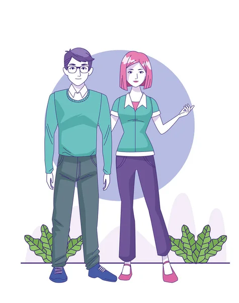 Cartoon gelukkig jongen en meisje dragen casual kleding — Stockvector