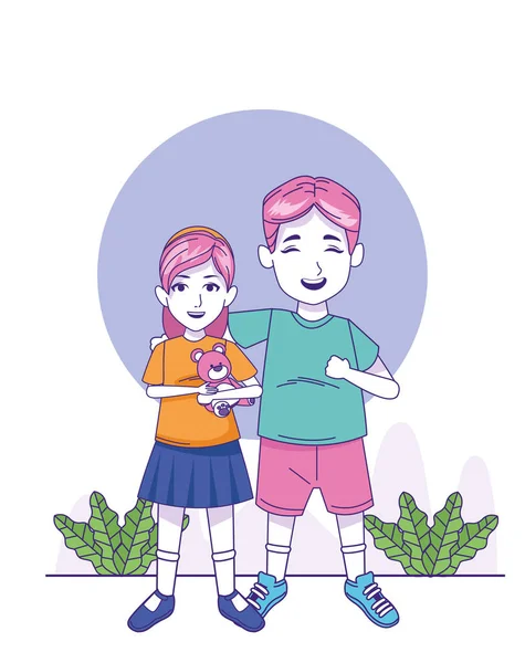 Menina e menino de pé, design colorido — Vetor de Stock