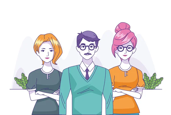 Cartoon vrouwen en volwassen man, kleurrijk ontwerp — Stockvector