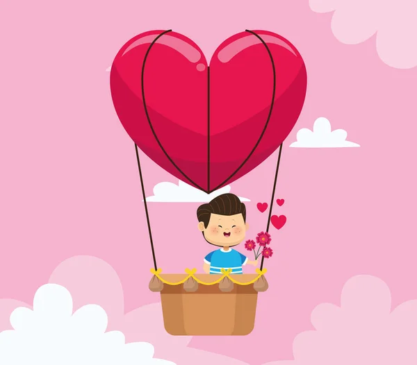 Boldog fiú a szív léggömb ikon — Stock Vector