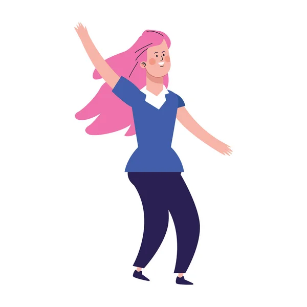 Desenho animado ícone de dança mulher feliz — Vetor de Stock