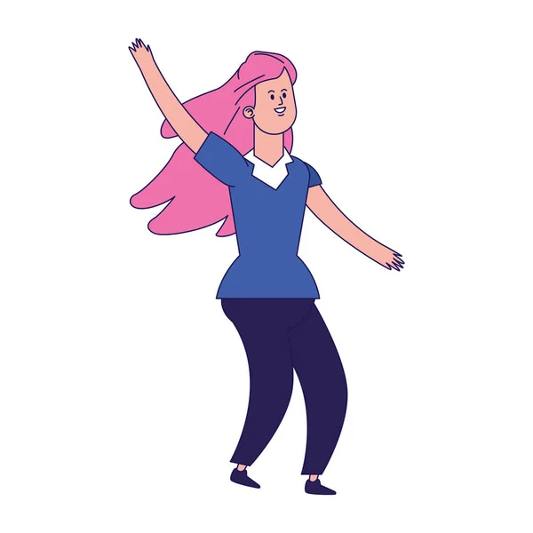 Dibujos animados mujer feliz icono de baile, diseño colorido — Vector de stock