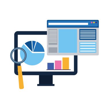 Büyüteç, bilgisayar ve web sayfası penceresi