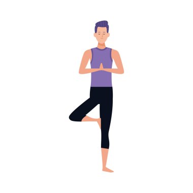 çizgi film adamı yoga yapıyor, renkli tasarım.