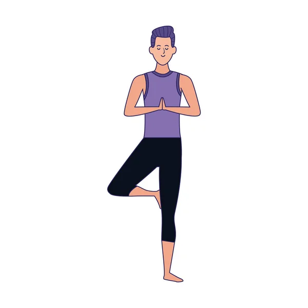 Cartoon man practicing yoga — 스톡 벡터