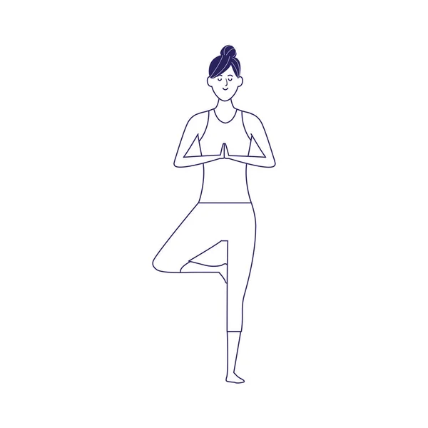 Kreslená dívka cvičit jógu dělat pózu, plochý design — Stockový vektor