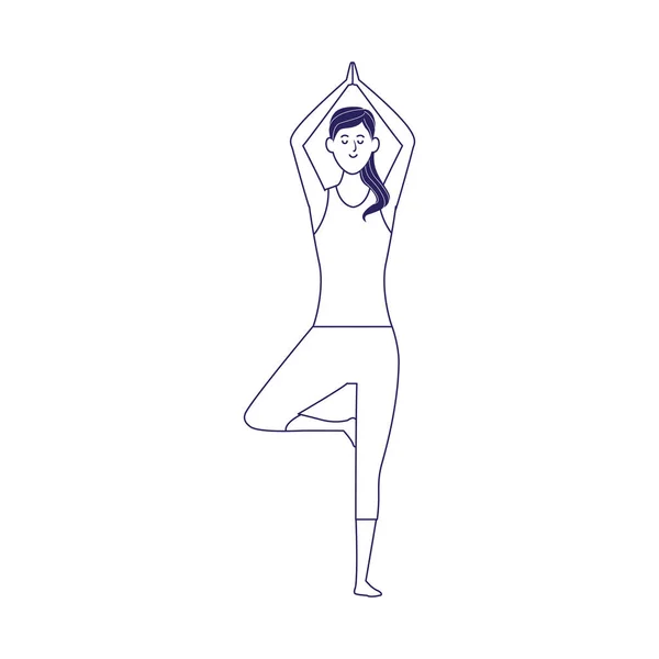 Mujer haciendo yoga posición, diseño plano — Archivo Imágenes Vectoriales