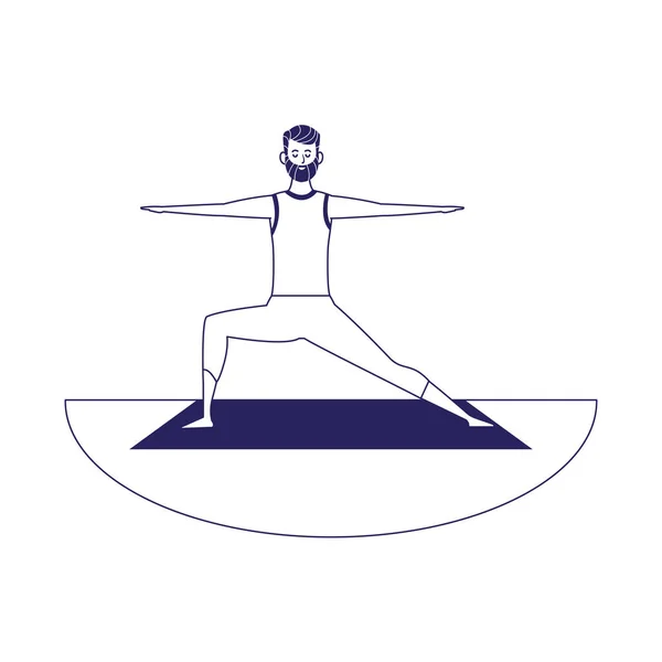Uomo che pratica la posizione sul tappetino yoga, design piatto — Vettoriale Stock