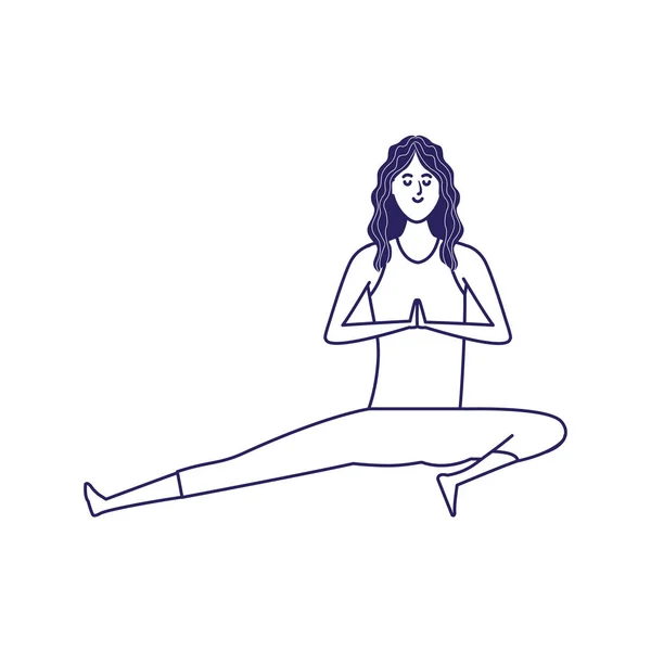 Chica de dibujos animados haciendo icono de yoga, diseño plano — Vector de stock