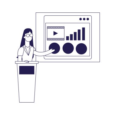 Tribündeki kadın tahtayı işaret ediyor, düz dizayn.