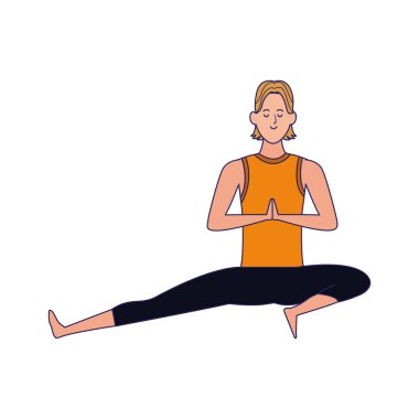 Adam yoga simgesi yapıyor, renkli tasarım.