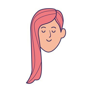 Karikatür kadın yüzü, rahat bir ifade, renkli tasarım.