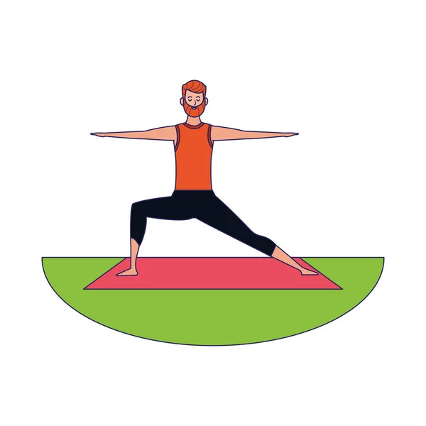 Man practicing position on yoga mat — Stock Vector