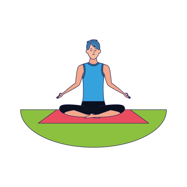 Hombre relajado practicando yoga icono, diseño colorido , — Vector de stock