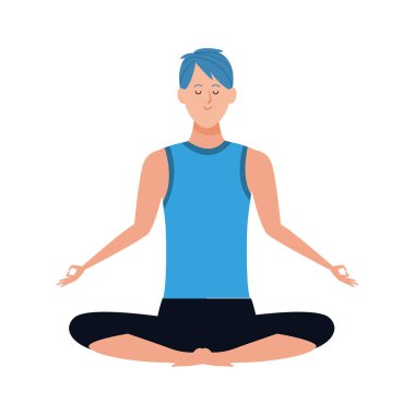 Çizgi filmci yoga ikonu yapıyor, renkli tasarım.