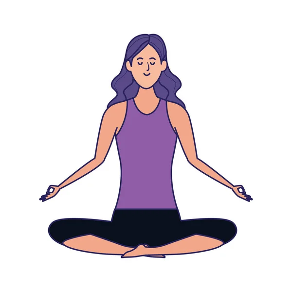 Cartoon vrouw oefenen yoga icoon, kleurrijk ontwerp — Stockvector