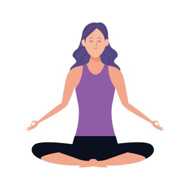 çizgi film kadını yoga ikonu çalışıyor.