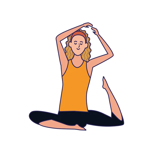 Cartoon-Mädchen praktiziert Yoga-Ikone, buntes Design — Stockvektor