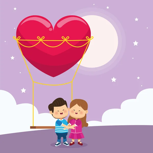 Coeur balancent et couple heureux, design coloré — Image vectorielle