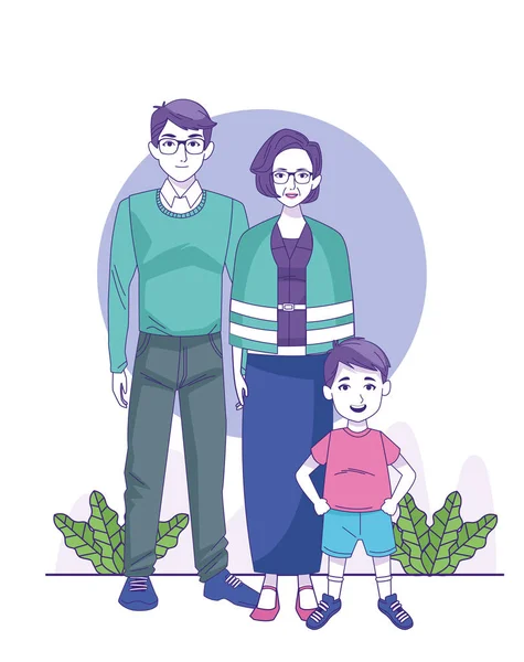 Vieille femme et homme avec petit garçon, design coloré — Image vectorielle