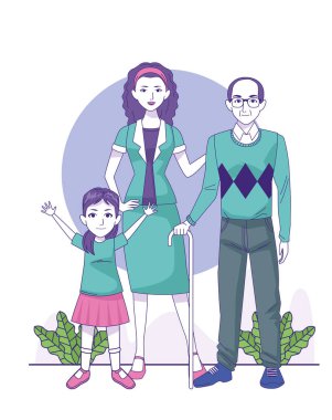 Yaşlı adam, kadın ve küçük kız ayakta