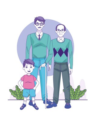 Adam, yaşlı adam ve küçük çocuk ayakta, renkli tasarım