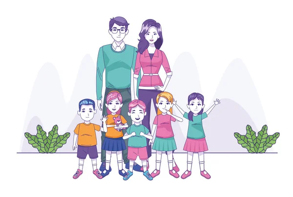 Happy family with little kids, colorful design — 스톡 벡터