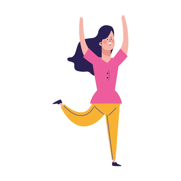 Dibujos animados chica feliz icono de salto, diseño colorido — Vector de stock