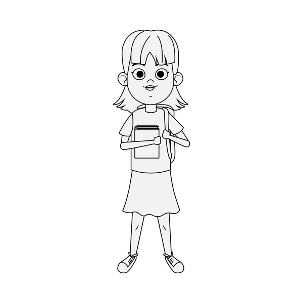 Dibujos animados linda chica de pie sosteniendo un libro, diseño plano — Vector de stock