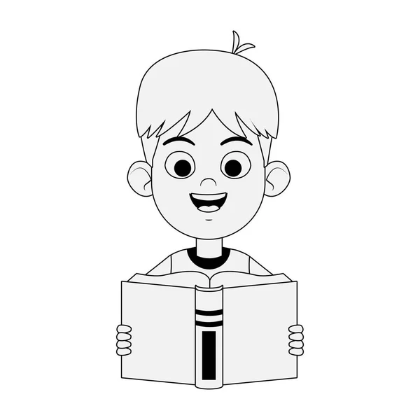 Glad pojke läser en bok, platt design — Stock vektor