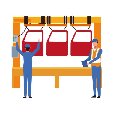 Araba kapısı olan mekanikler, renkli tasarım.