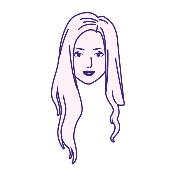 Dessin animé femme aux cheveux longs, design plat — Image vectorielle