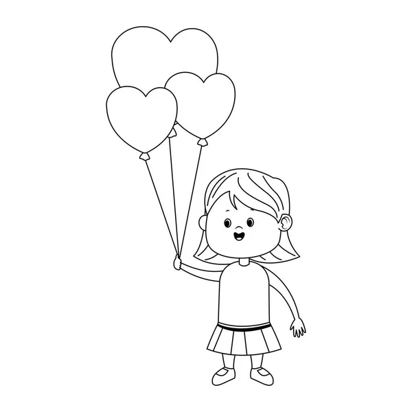 Glückliches Mädchen mit Herz-Luftballons-Symbol, flaches Design — Stockvektor