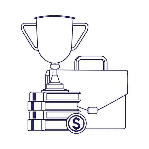 Business portfolio met trofee beker en boeken — Stockvector