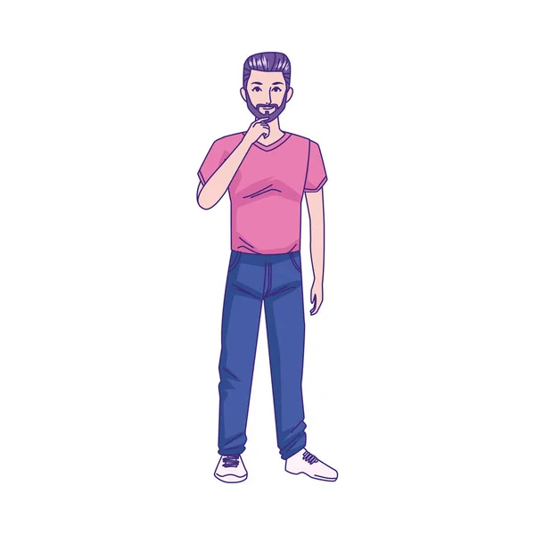 Karikatur Mann mit Bart stehend, buntes Design — Stockvektor