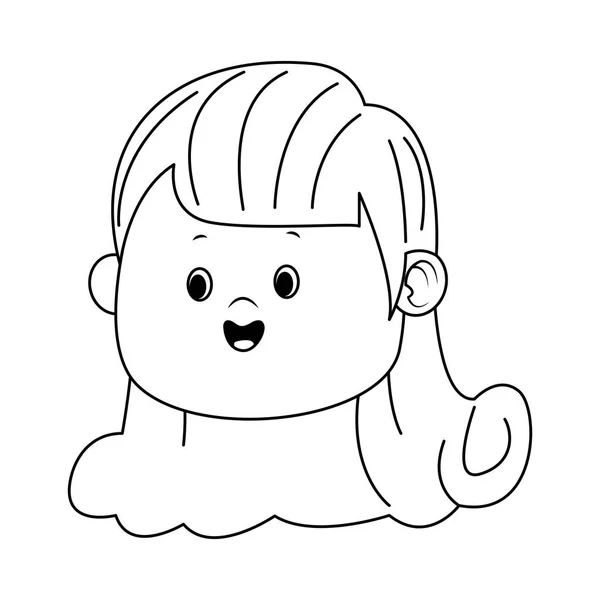 Gadis kartun dengan ikon rambut panjang, desain datar - Stok Vektor