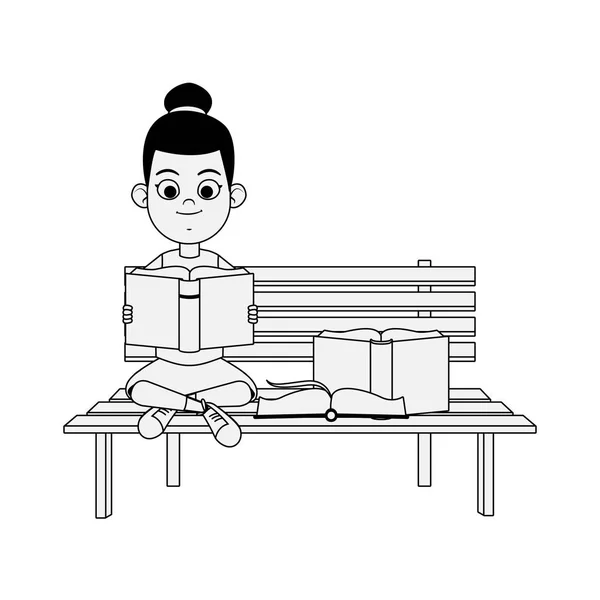Aranyos lány ül padon akadémiai könyvek, színes design — Stock Vector