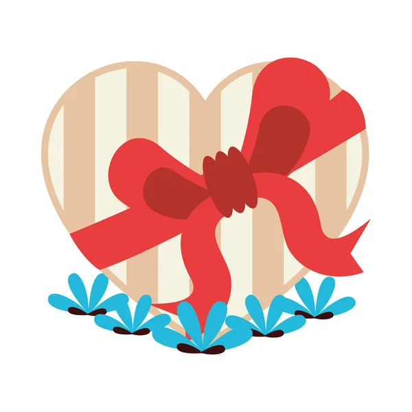 Ευτυχισμένη ημέρα του Αγίου Βαλεντίνου καρδιά κουτί σοκολάτας με φύλλα — Διανυσματικό Αρχείο