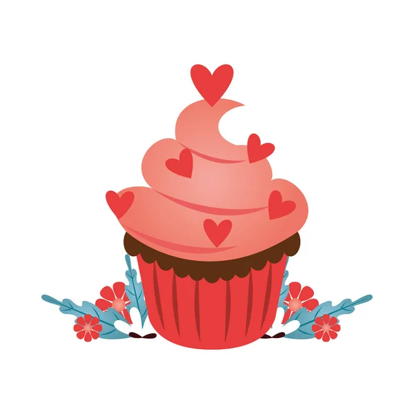 Delicioso cupcake dulce con corazones — Archivo Imágenes Vectoriales