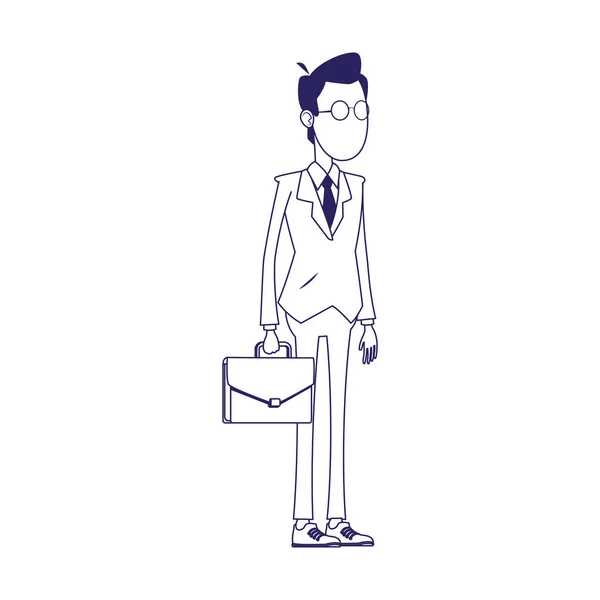 Hombre de negocios de dibujos animados con icono de cartera, diseño plano — Vector de stock