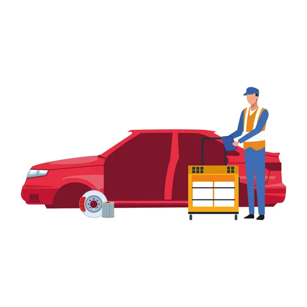 Car repair design of mechanic working at car body — Stock Vector