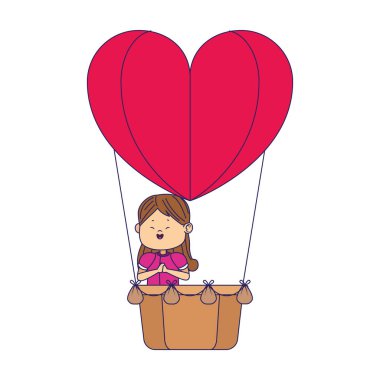 Sıcak hava balonundaki mutlu kız kalp şeklinde.