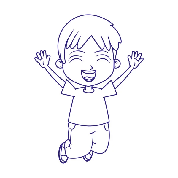 Мультфильм взволнованный мальчик прыжки икона, плоский дизайн — стоковый вектор