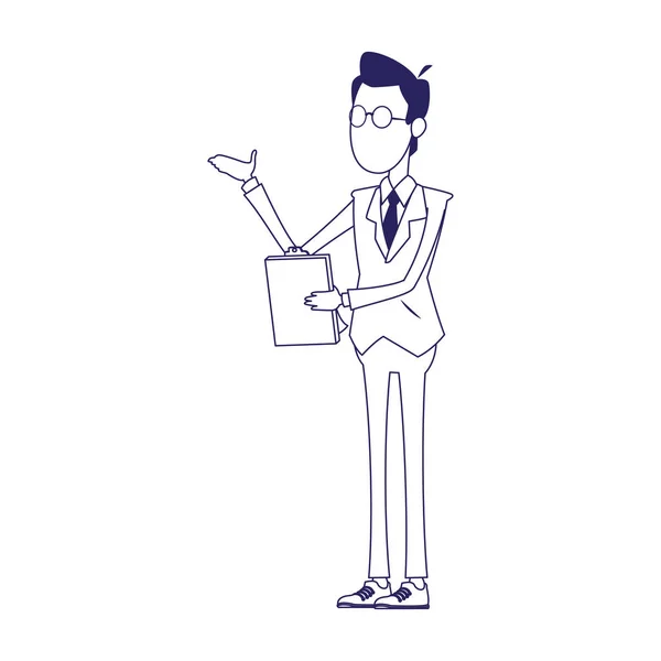 Hombre de negocios con el icono del portapapeles, diseño plano — Vector de stock